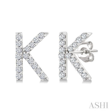 1/10 Ctw Initial 'K' Single Cut Diamond Earrings in 10K White Gold